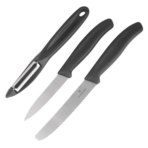Victorinox - Küchenmesserset mit Sparschäler Swiss Classic - 3 Teile - Schwarz - 6.7113.31 - Messer