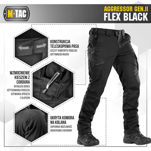 M-Tac - Taktische Hose Aggressor Gen.II Flex - Ripstop - Schwarz - 20058002 - Cargohosen - Bekleidung