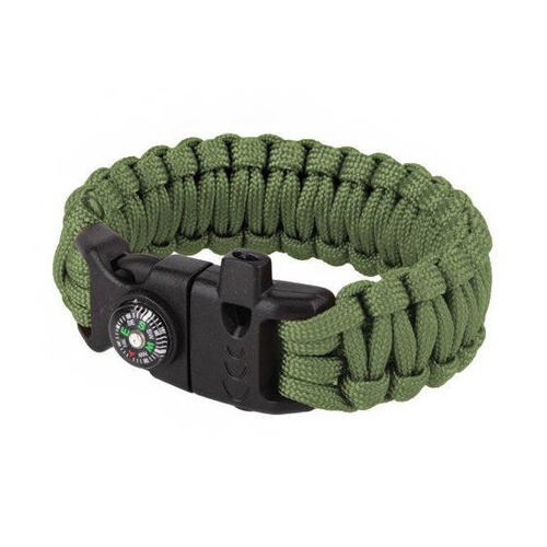 101 Inc. - Survival-Armband mit Feuerstein, Pfeife und Kompass - 8" - OD Grün - JYFPB04-ODG - Paracord