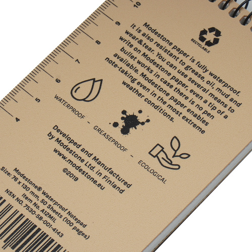 Modestone - Wasserdichtes Notizbuch - 76 x 130 mm - 50 Blatt - Tan - A12MIL - Notizbücher & Zubehör
