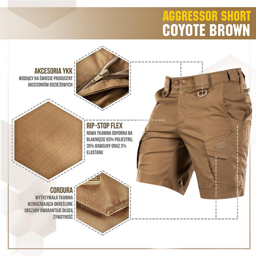 Kurze Hose - M-Tac - Taktische Shorts Aggressor - PoliCotton - Rip-Stop - Coyote Brown - 20018017