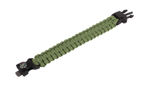 Paracord - 101 Inc. - Survival-Armband mit Feuerstein, Pfeife und Kompass - 8" - OD Grün - JYFPB04-ODG