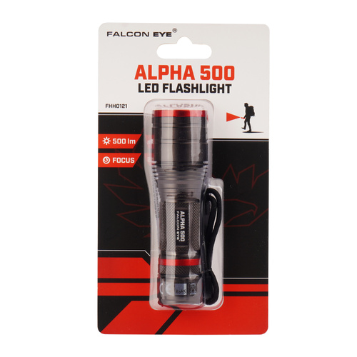 Falcon Eye - Hand-Taschenlampe Alpha 500 - Blitzlicht - Fokus - 500 lm - Schwarz - FHH0121 - LED-Taschenlampen