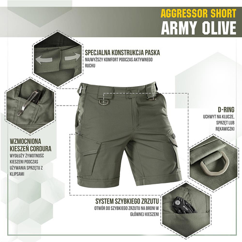 M-Tac - Aggressor Tactical Shorts - Polycotton - Rip-Stop - Army Olive - 20018062 - Kurze Hose - Bekleidung