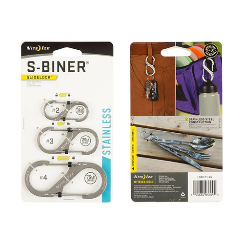 Nite Ize - S-Biner SlideLock Satz #2, #3, #4 - Edelstahl - LSBC-11-R6 - Stahlkarabiner